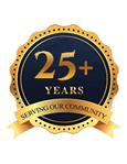 25+ Years badge logo.