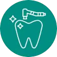 Icon of a tooth with a toothbrush and biofilm removal tool for guided therapy treatment.