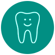 Smiling tooth icon representing patient satisfaction and positive dental care experience.