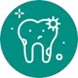 Tooth icon with sparkles representing laser bacterial reduction dental treatment.