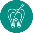 Scaling and root planing icon showing a tooth with dental instrument for gum disease treatment.