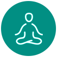 Meditating person icon representing stress relief and wellness benefits.