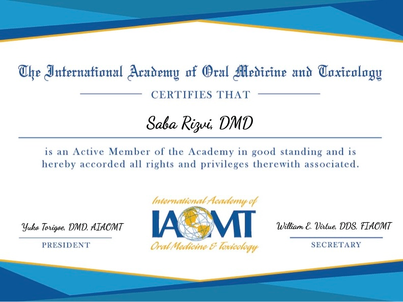 IABDM certificate of achievement for dental professional