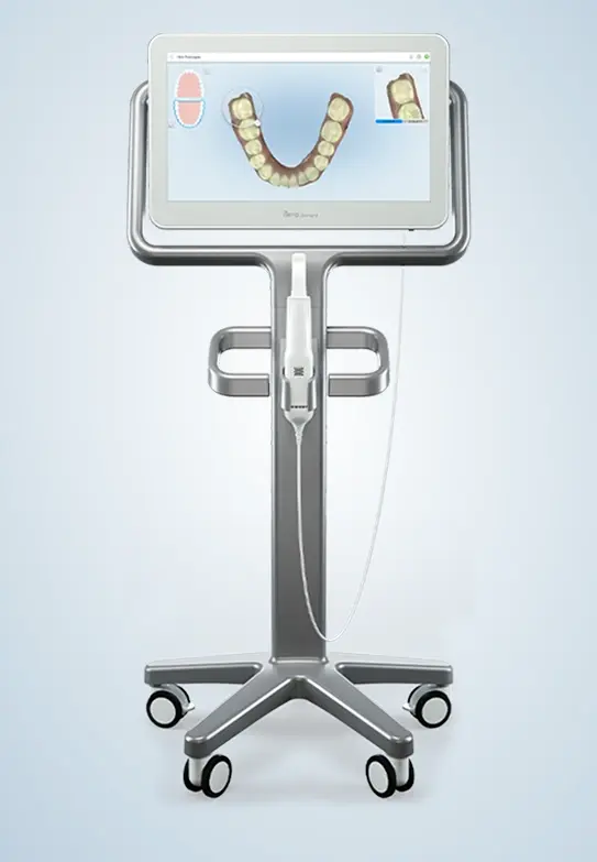 iTero Element Aligner digital scanner displaying 3D teeth imaging and treatment planning on stand.